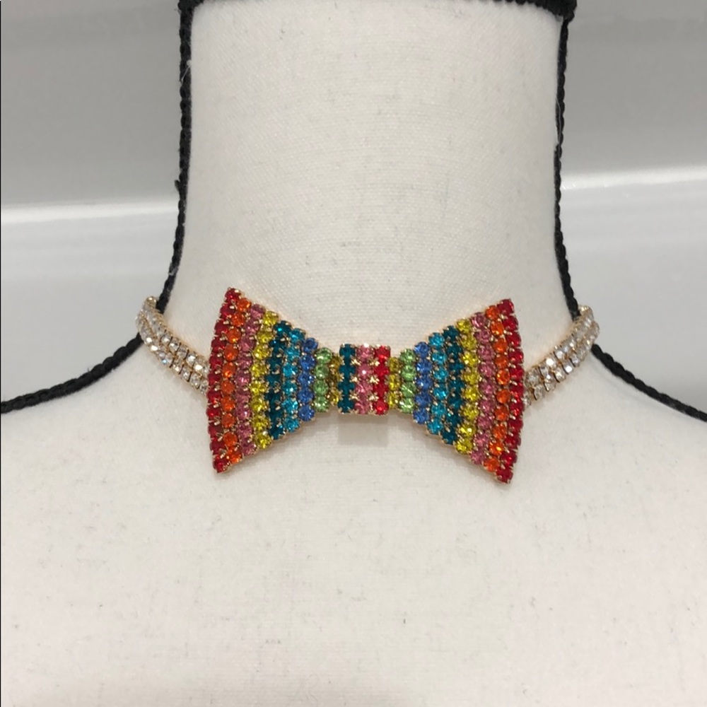 Only 2 Left!! Rainbow Crystal Bow Tie Chocker! - Picture 2 of 6